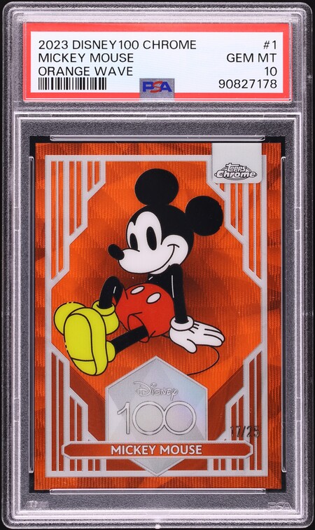 2023 Topps Chrome Disney 100 Orange Wave Mickey Mouse /25 #1 PSA