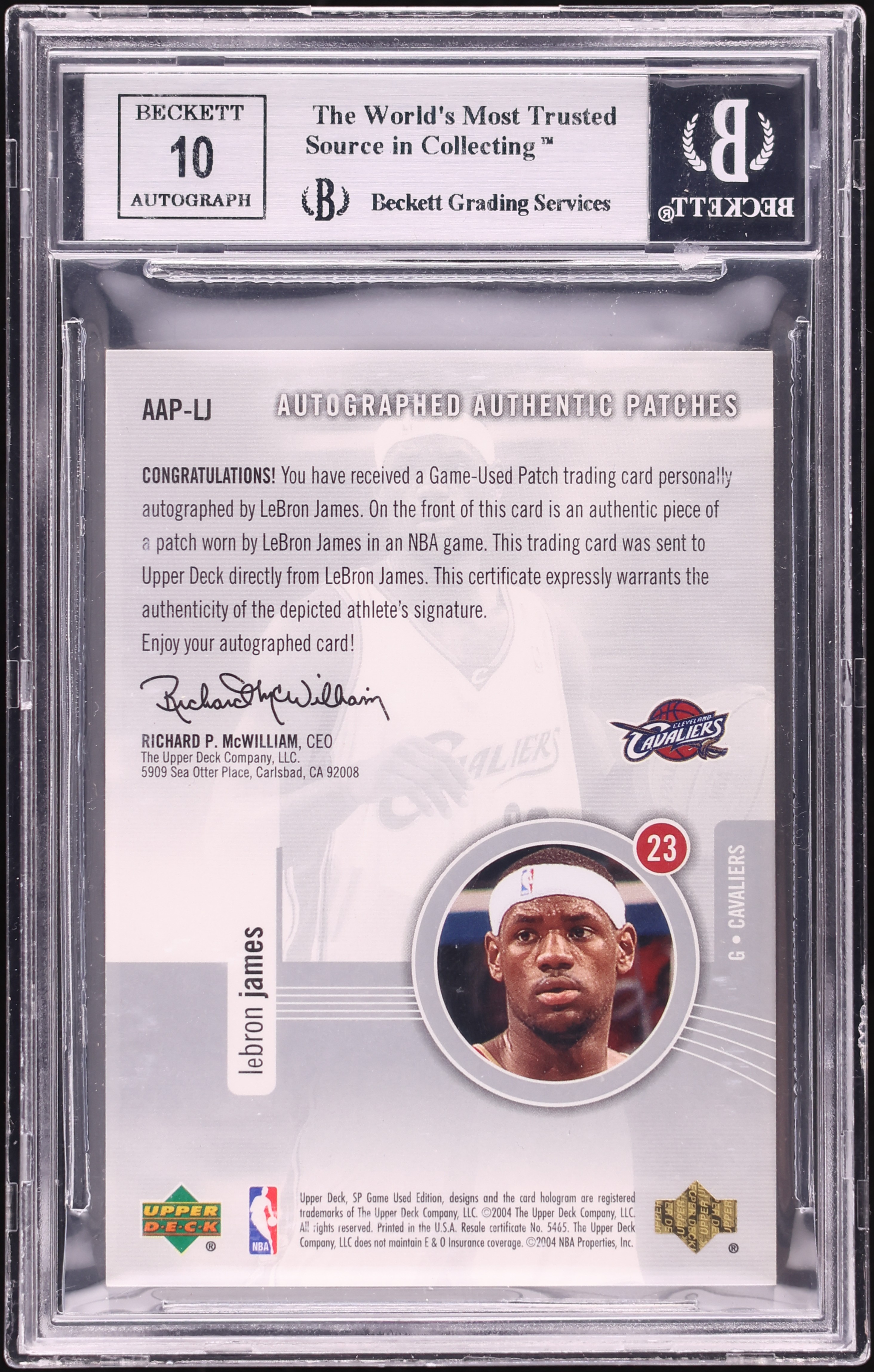 2004 SP Game Used LeBron James PATCH AUTO /50 #LJ BGS 9 MINT on