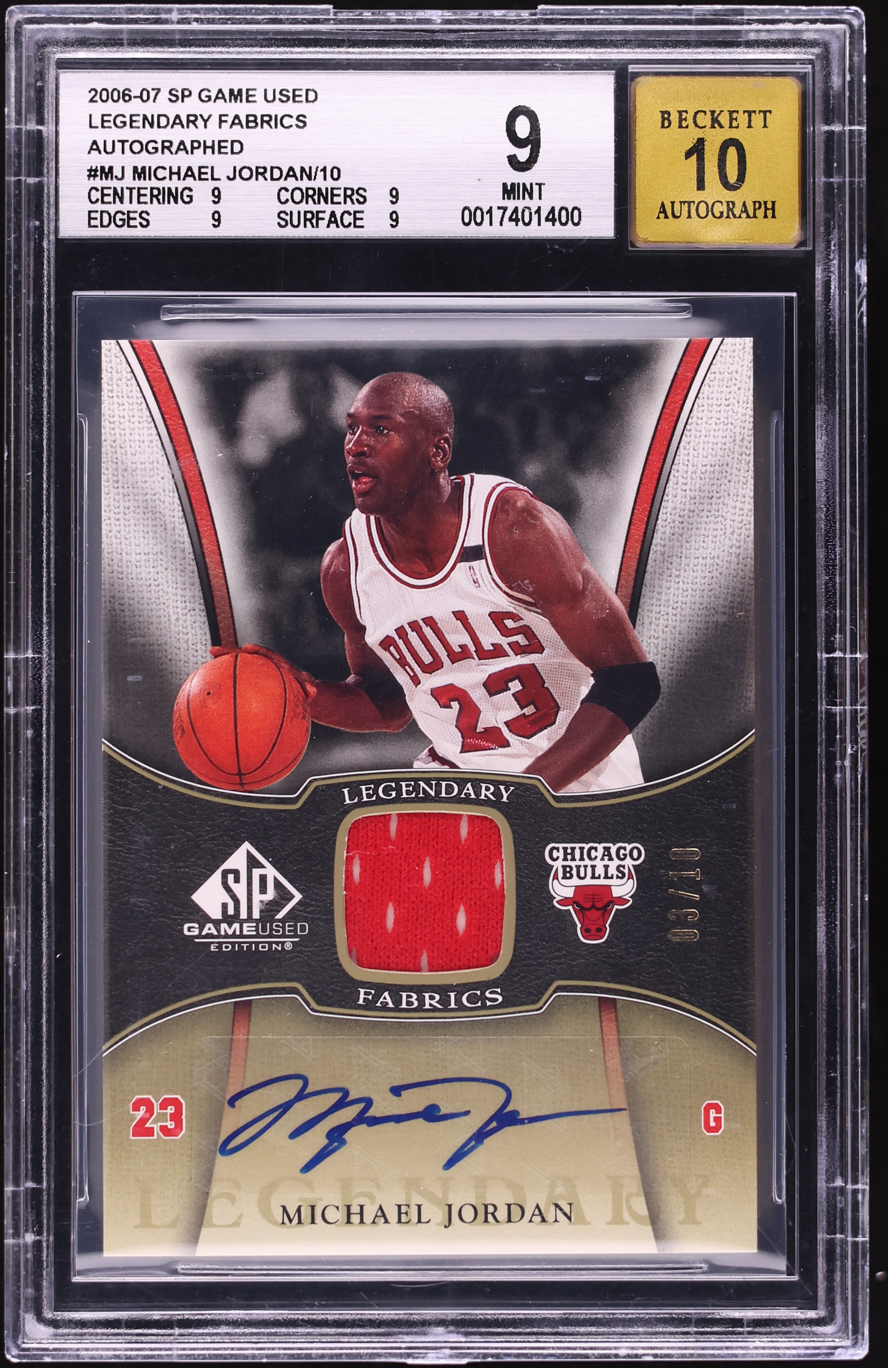 2006 Sp Legendary Fabrics Michael Jordan PATCH AUTO /10 #MJ BGS 9