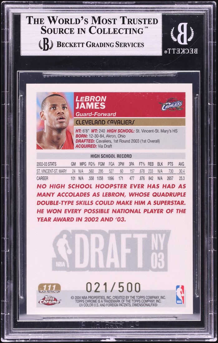 2003 Topps Chrome Black Refractor LeBron James ROOKIE /500 #111 BGS 9 MINT