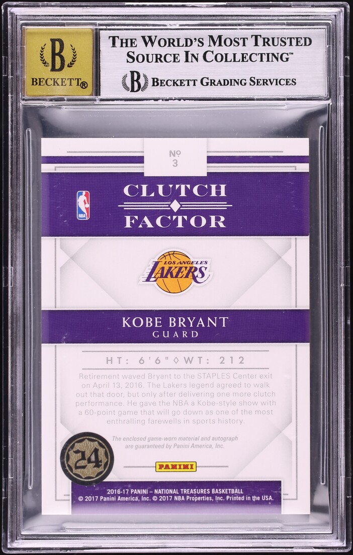 2016 National Treasures Clutch Factor Bronze Kobe Bryant PATCH AUTO /25 BGS 8.5 NM-MT+