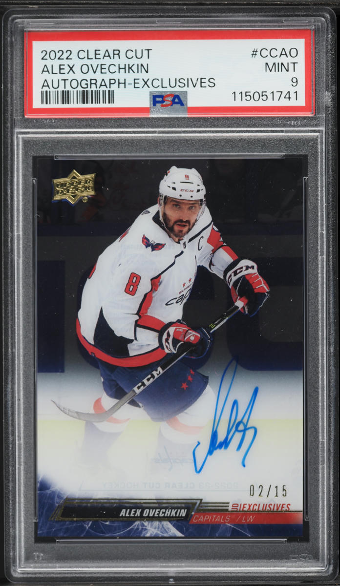 2022 Upper Deck Clear Cut Exclusives Alex Ovechkin AUTO /15 #CC-AO PSA 9 MINT