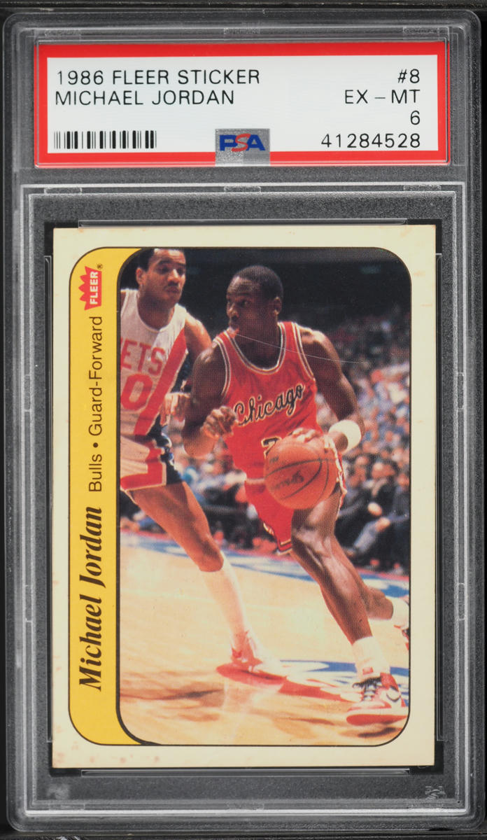 1986 Fleer Sticker Michael Jordan ROOKIE #8 PSA 6 EXMT