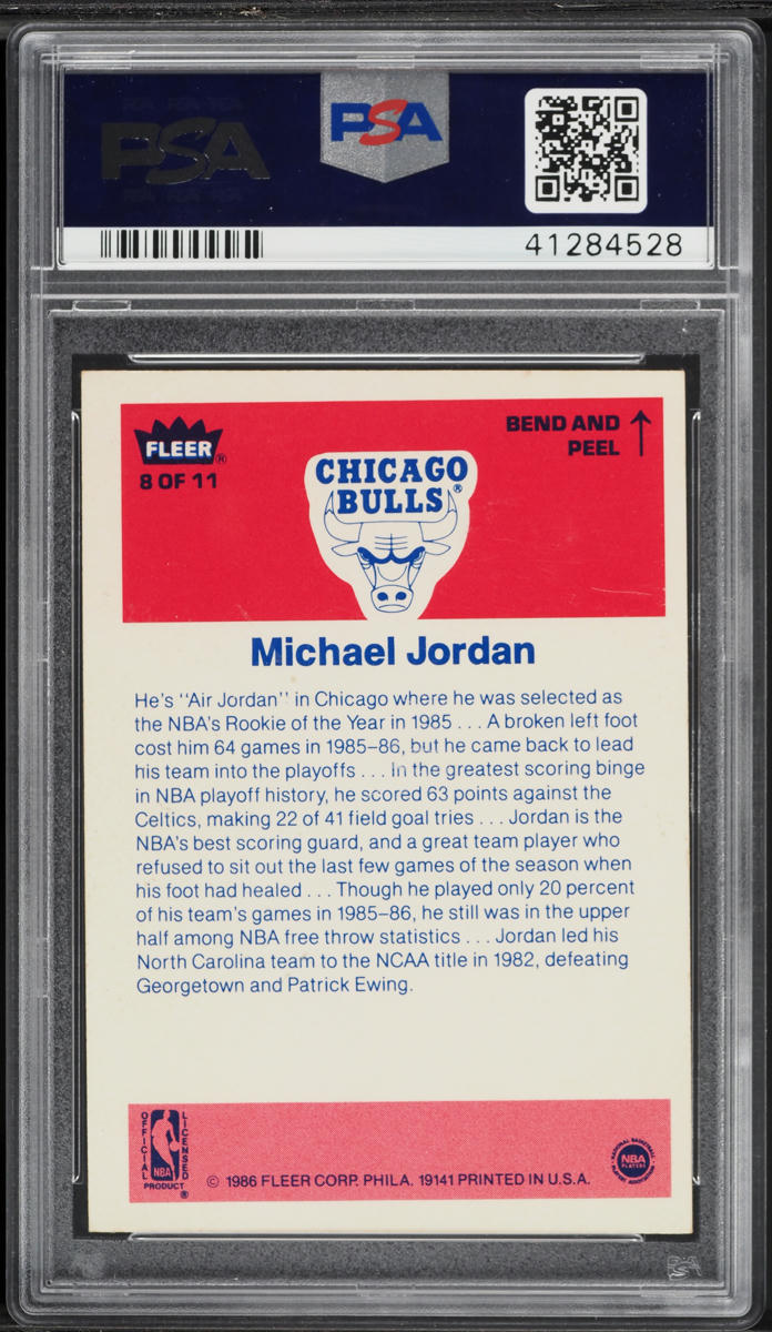 1986 Fleer Sticker Michael Jordan ROOKIE #8 PSA 6 EXMT