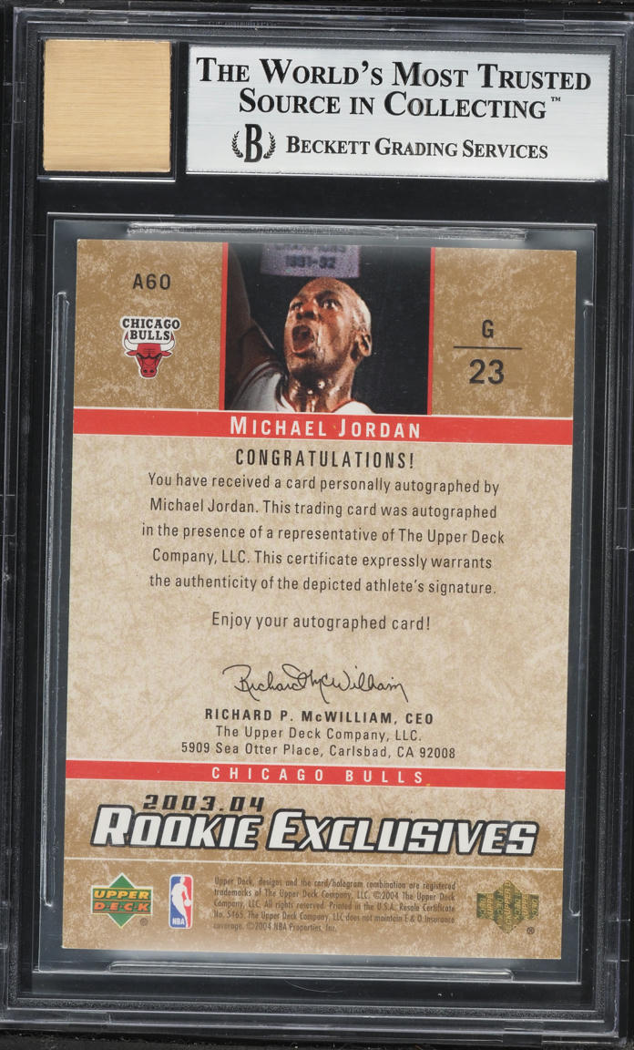 2003 Upper Deck Rookie Exclusives Michael Jordan AUTO #A60 BGS 8.5 NM-MT+