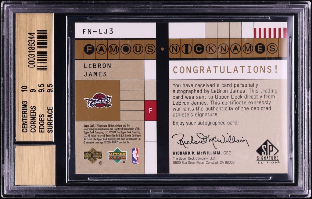 2003 SP Signature Edition Famous Nicknames LeBron James ROOKIE AUTO /25 #FN-LJ3 BGS 9.5 GEM