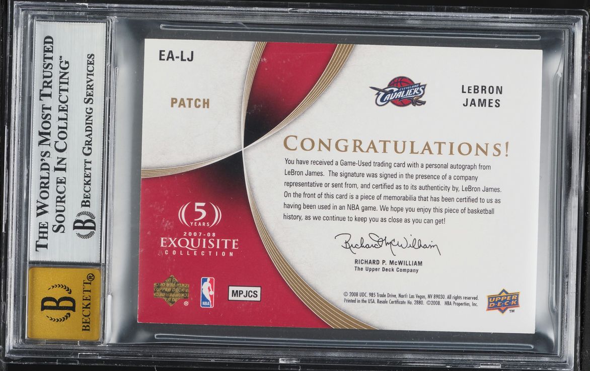 2007 Exquisite Collection LeBron James PATCH AUTO /35 #EA-LJ BGS 8.5 NM-MT+