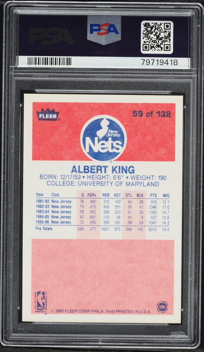 1986 Fleer Basketball Albert King #59 PSA 9 MINT