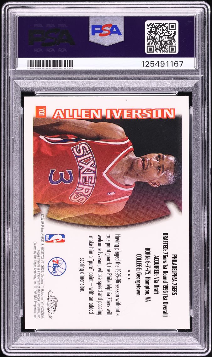 1996 Topps Chrome Youthquake Allen Iverson ROOKIE #YQ1 PSA 8 NM-MT