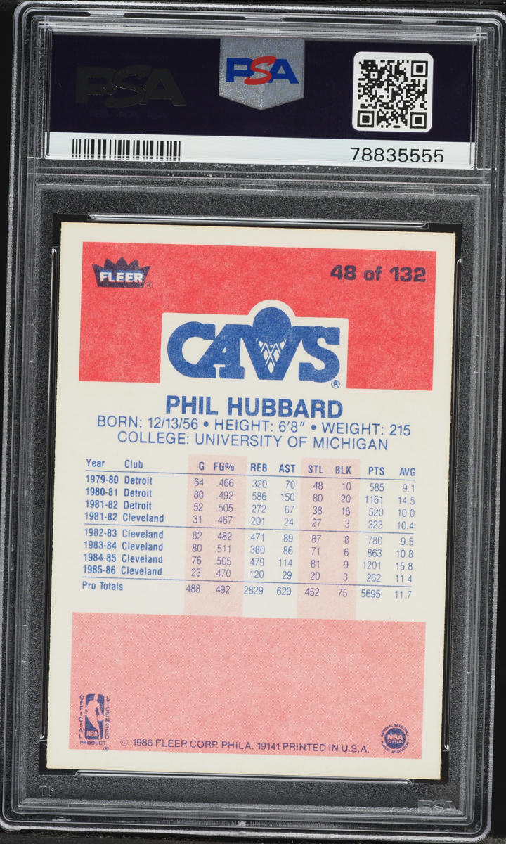 1986 Fleer Basketball Phil Hubbard #48 PSA 8 NM-MT