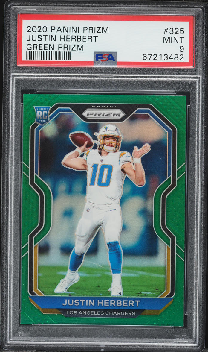 2020 Panini Prizm Green Justin Herbert ROOKIE #325 PSA 9 MINT