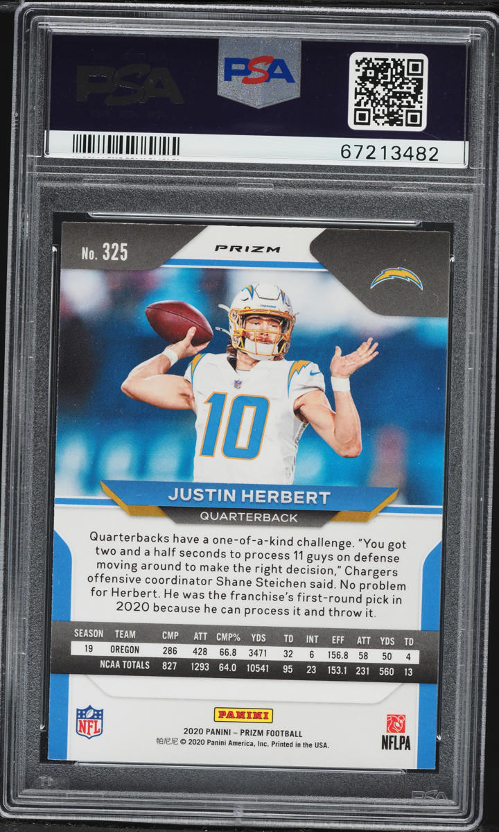 2020 Panini Prizm Green Justin Herbert ROOKIE #325 PSA 9 MINT