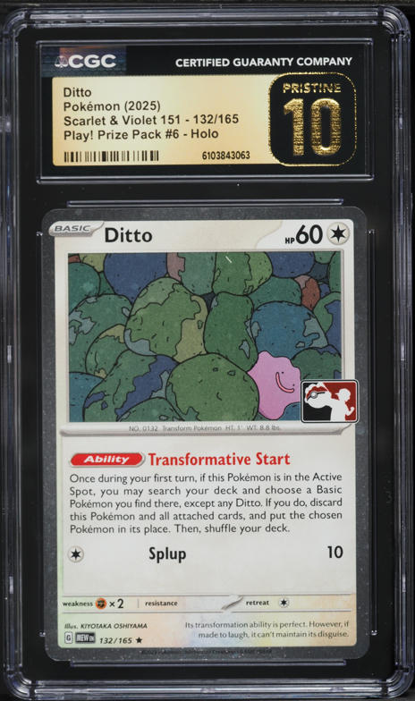 1999 ditto pokemon card 2025 Scarlet & Violet 151 Play! Prize Pack #6 Holo #132 CGC 10 PRISTINE on Fanatics Collect pokemon Gym Challenge Kogas Ditto 1999 Pokemon Fossil 1st Edition