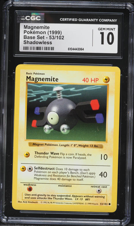 1999 Pokemon Base Set Shadowless Magnemite #53 CGC 10 GEM MINT