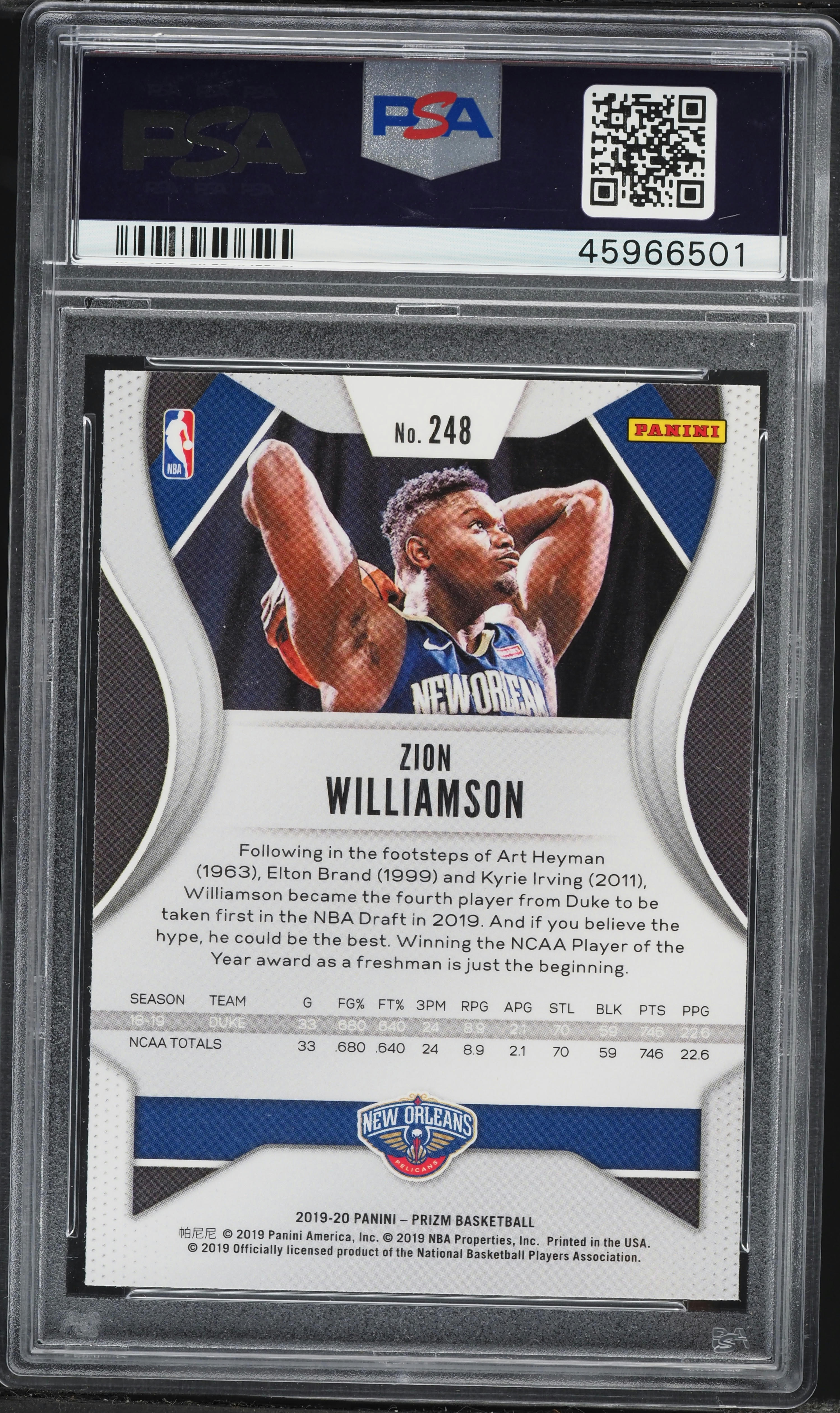 Basketball Card Zion Williamson 2019-20 Panini Revolution Prizm