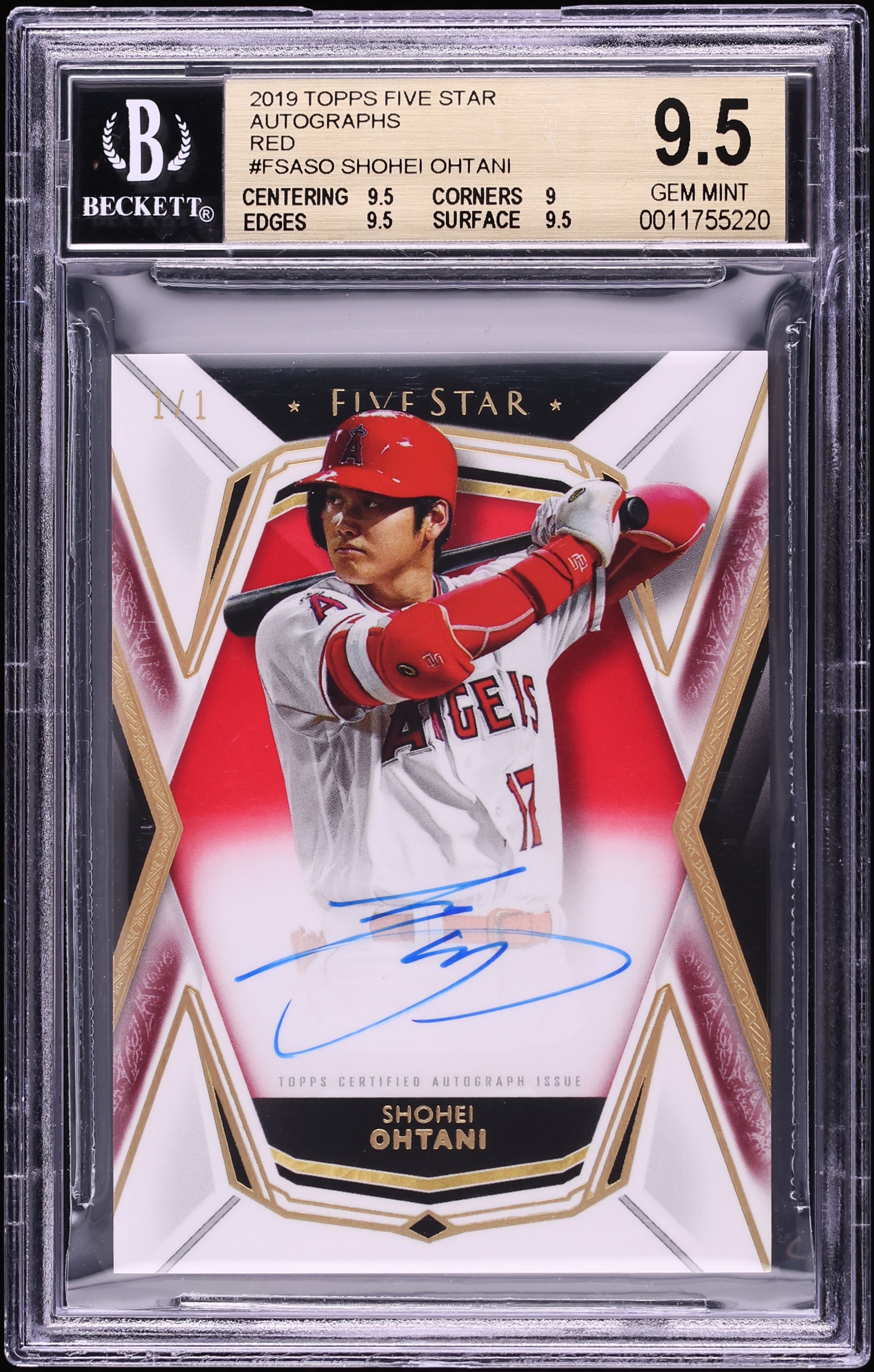 スポーツ選手 TOPPS FIVE STAR 2019 Topps Five Star Red Shohei Ohtani AUTO 1/1 #FSASO BGS 9.5 GEM