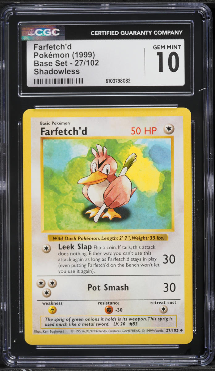 1999 Pokemon Base Set Shadowless Farfetch'd #27 CGC 10 GEM MINT