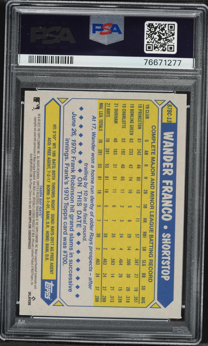 2022 Topps Chrome '87 Wander Franco ROOKIE #87BC-13 PSA 8 NM-MT