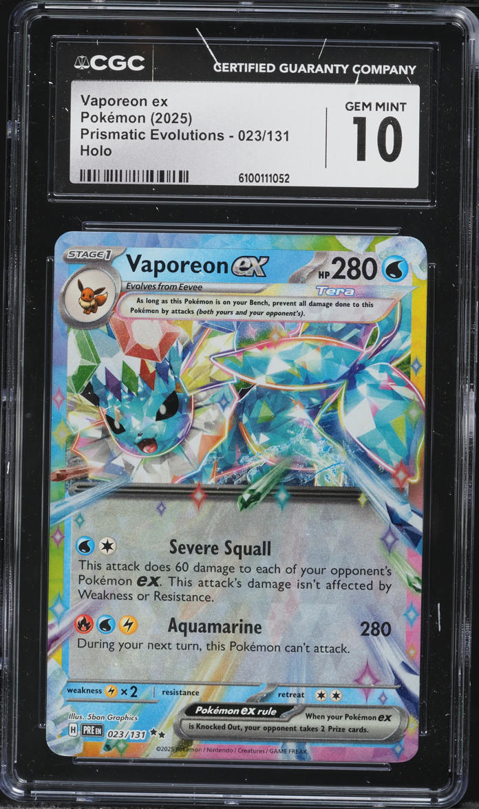 vaporeon pokemon card ex Graded: 149/131 Prismatic Evolutions (2025) PSA 9 Double Infinity Gaming Preserved in a tamper Vaporeon EX 2025 Pokemon Prismatic