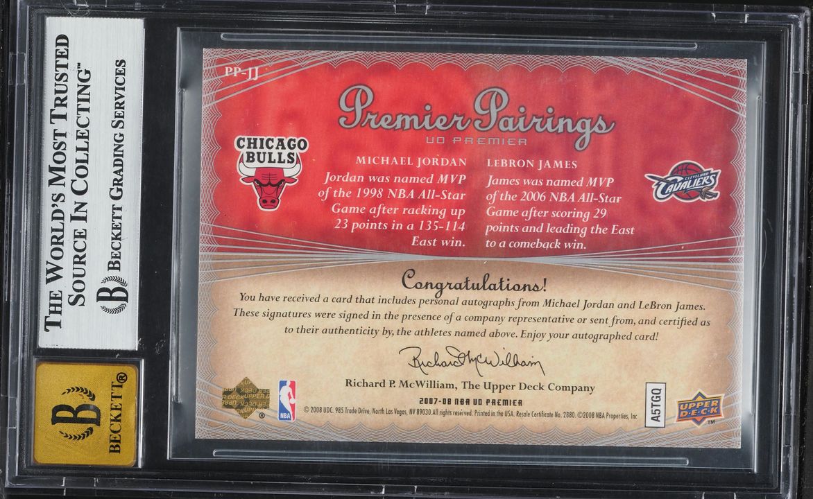 2007 Upper Deck Premier Pairings Michael Jordan & LeBron James AUTO /20 #PP-JJ BGS 9 MINT