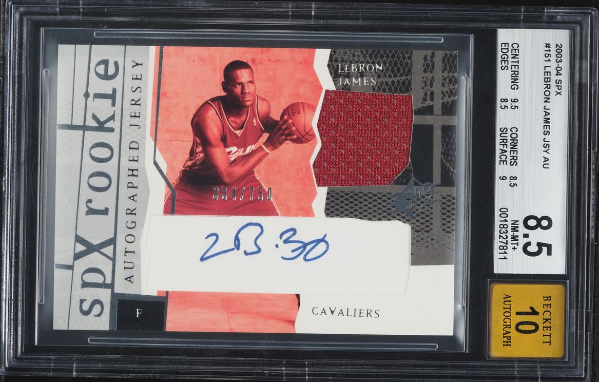 2003 SPx Basketball LeBron James ROOKIE PATCH AUTO /750 #151 BGS 8.5 NM-MT+