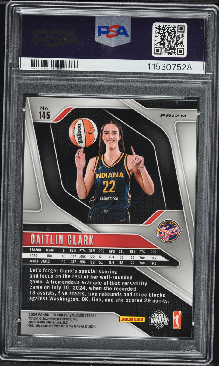 2024 Panini Prizm WNBA White Sparkle Caitlin Clark ROOKIE #145 PSA 10 GEM MINT