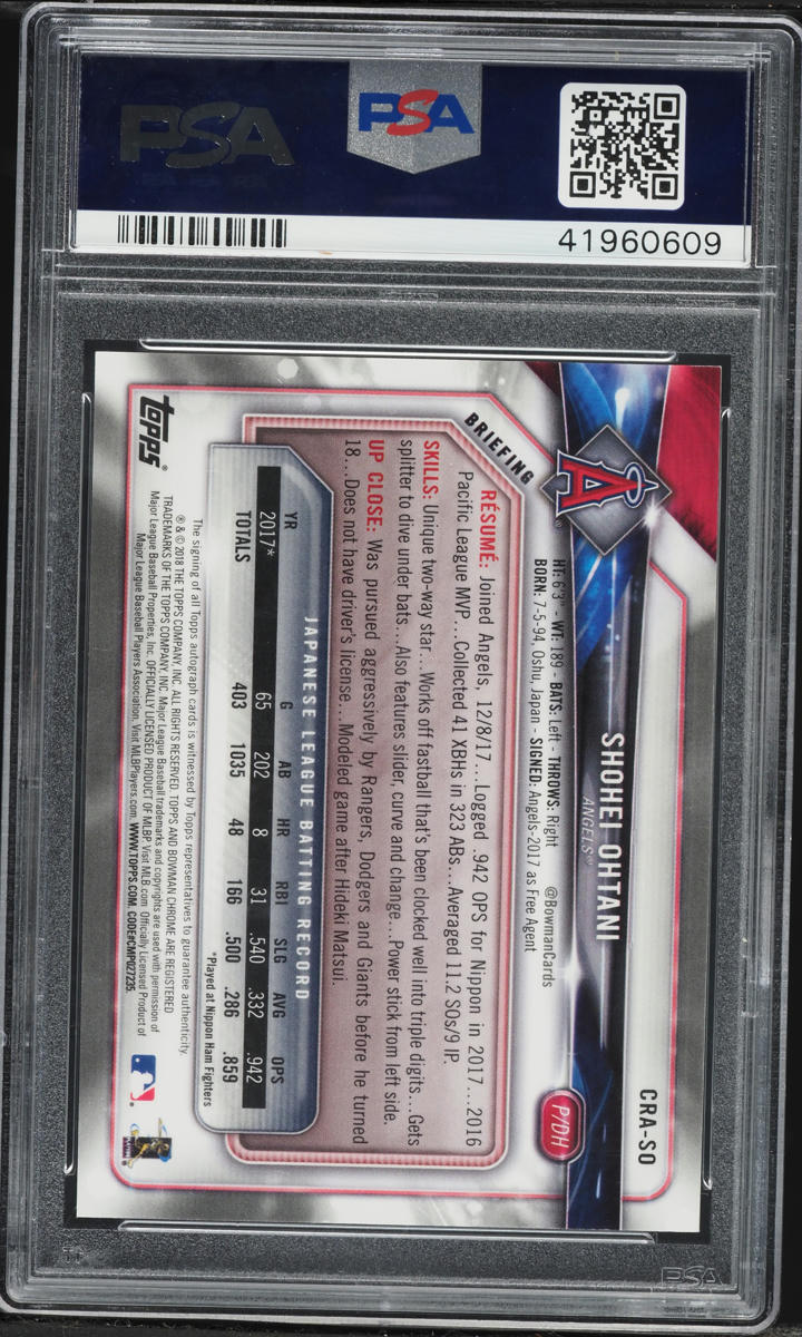 2018 Bowman Chrome Green Refractor Shohei Ohtani RC AUTO /99 #CRA-SO PSA 10 GEM MINT