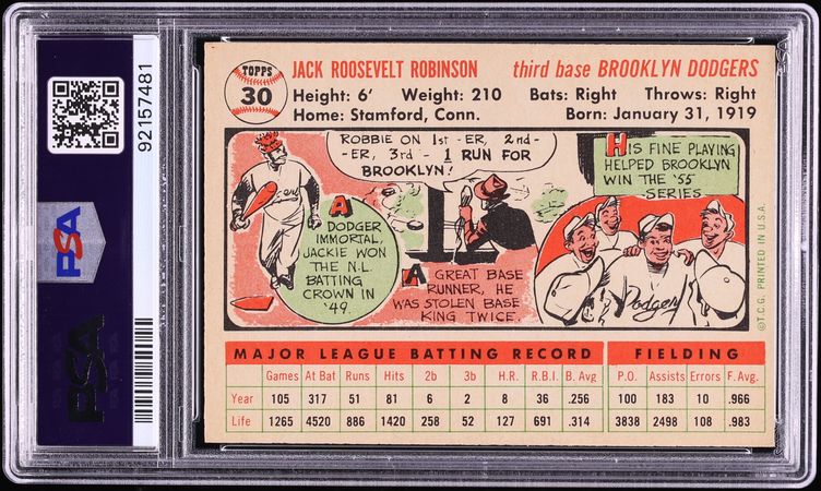 1956 Topps Jackie Robinson WHITE BACK #30 PSA 4 VGEX