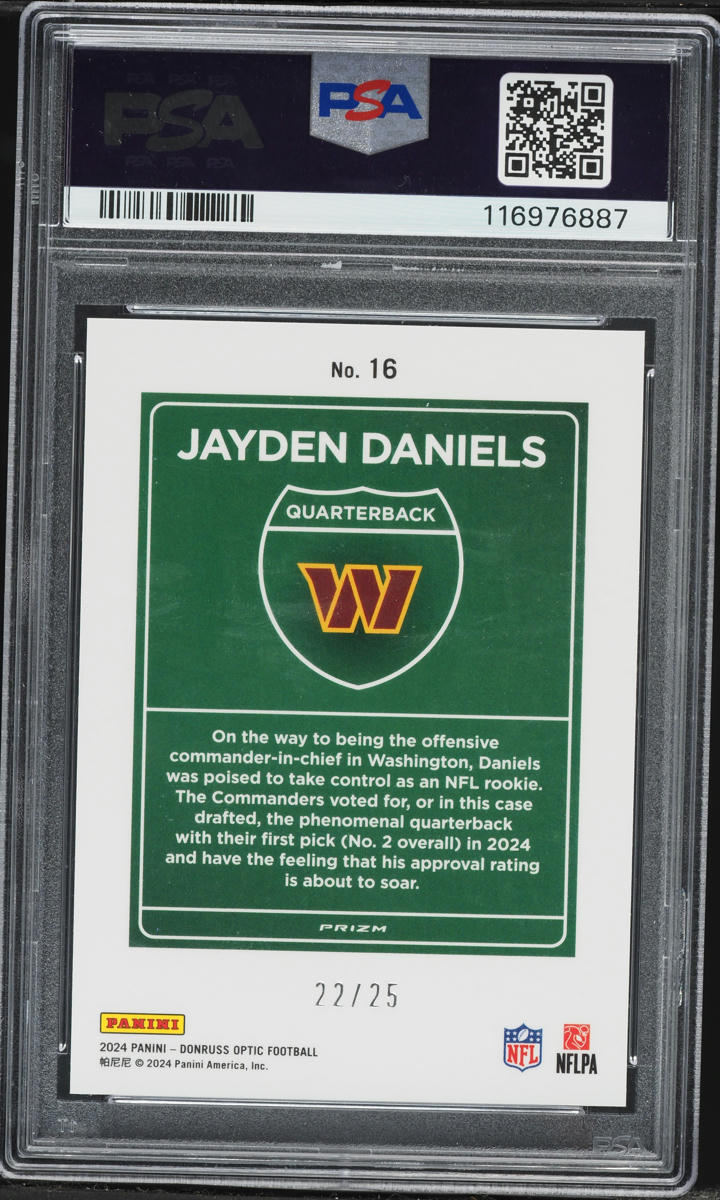 2024 Donruss Optic Downtown Black Pandora Jayden Daniels ROOKIE /25 #16 PSA 10 GEM MINT