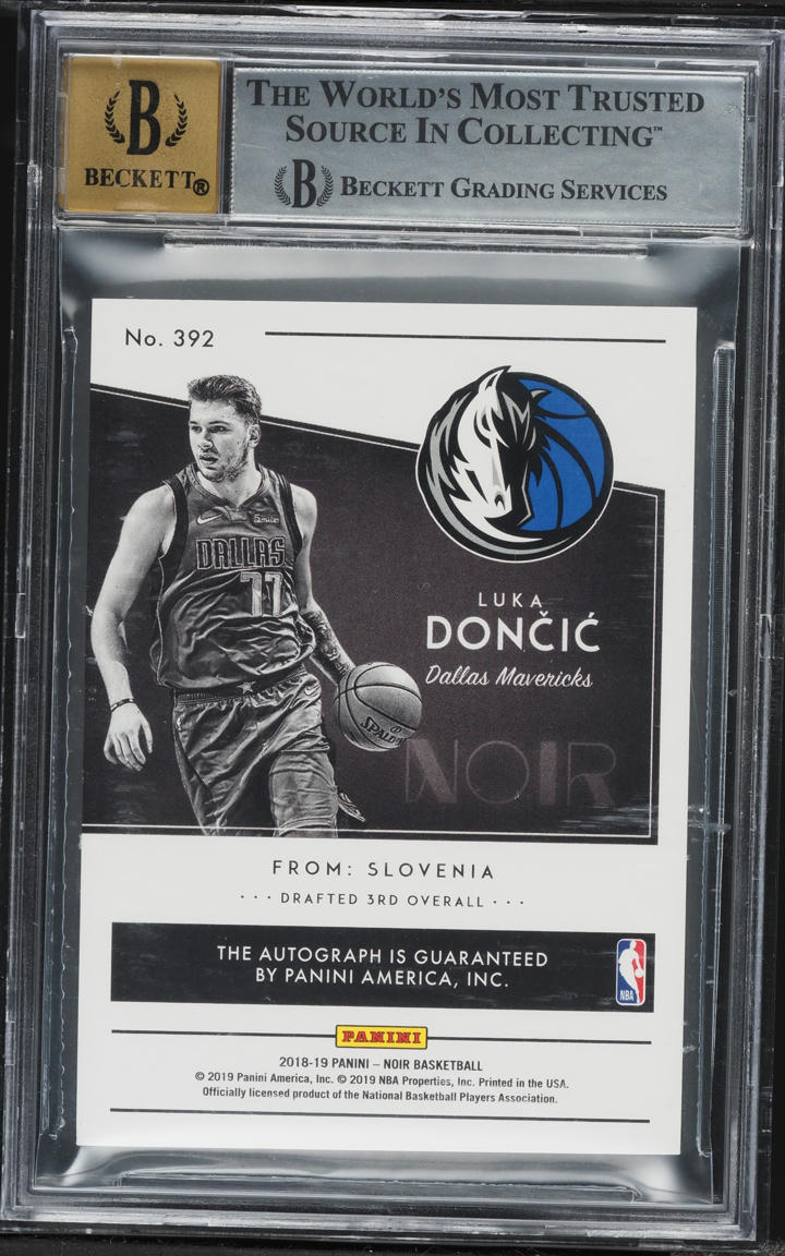 2018 Panini Noir Platinum Luka Doncic ROOKIE AUTO 5/5 #392 BGS 8