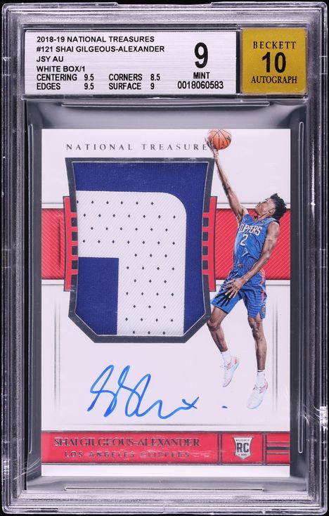 2018 National Treasures White Box Shai Gilgeous-Alexander ROOKIE PATCH AUTO 1/1 #121 BGS 9 MINT