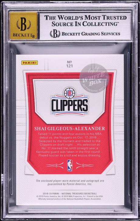 2018 National Treasures White Box Shai Gilgeous-Alexander ROOKIE PATCH AUTO 1/1 #121 BGS 9 MINT