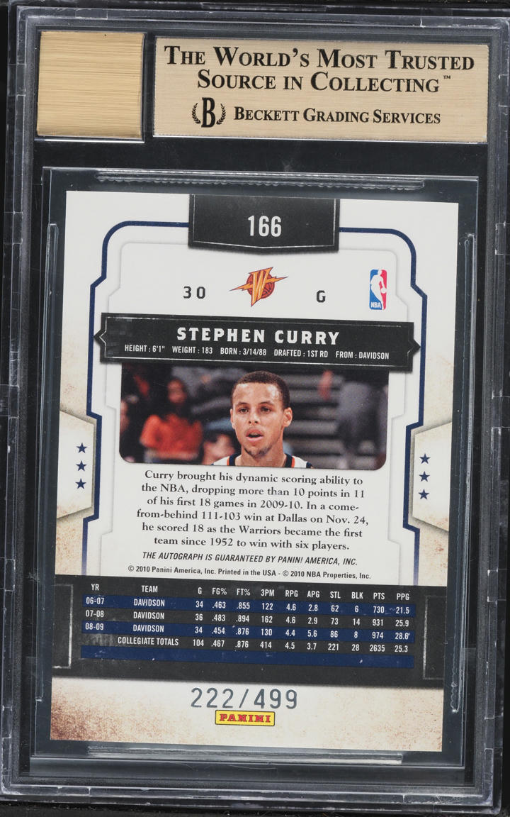 2009 Classics Stephen Curry ROOKIE AUTO /499 #166 BGS 9.5 GEM MINT