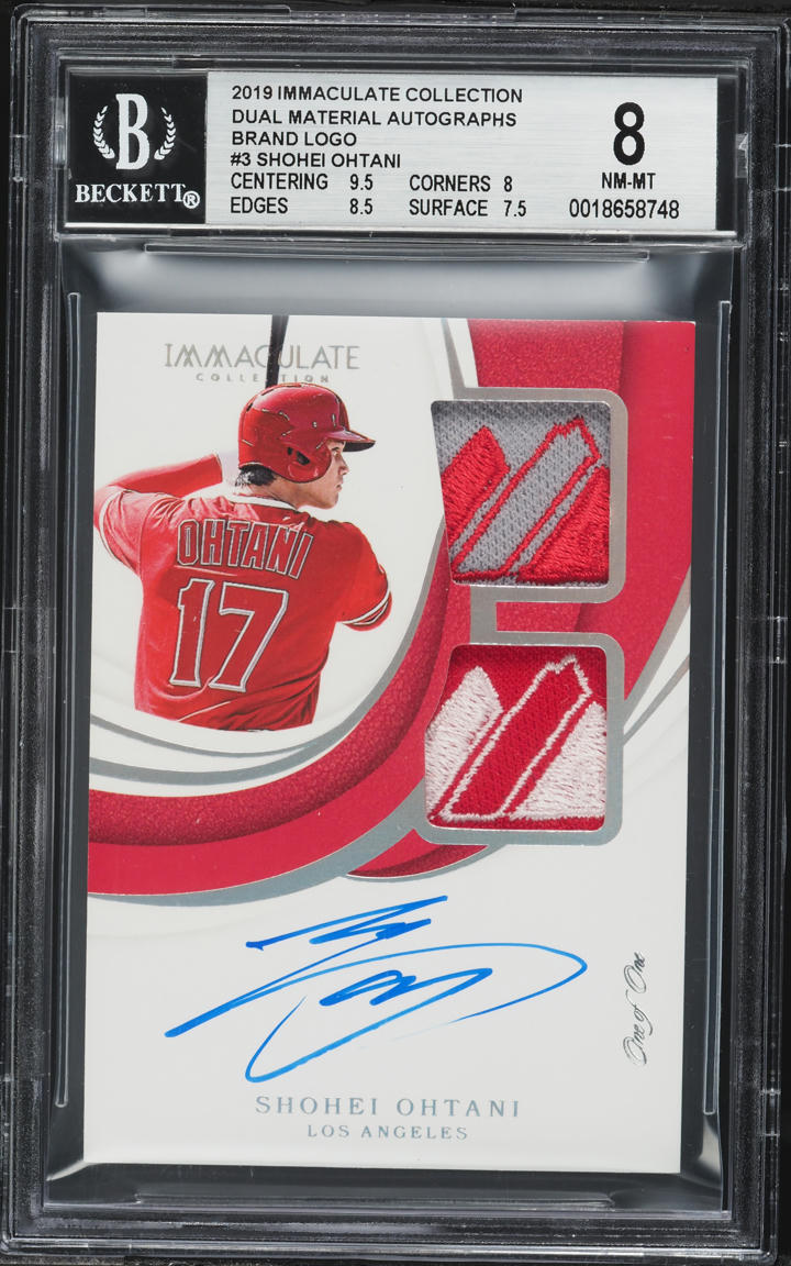 2019 Immaculate Collection Dual Brand Logo Shohei Ohtani PATCH AUTO 1/1 #DMA-SO BGS 8 NM-MT