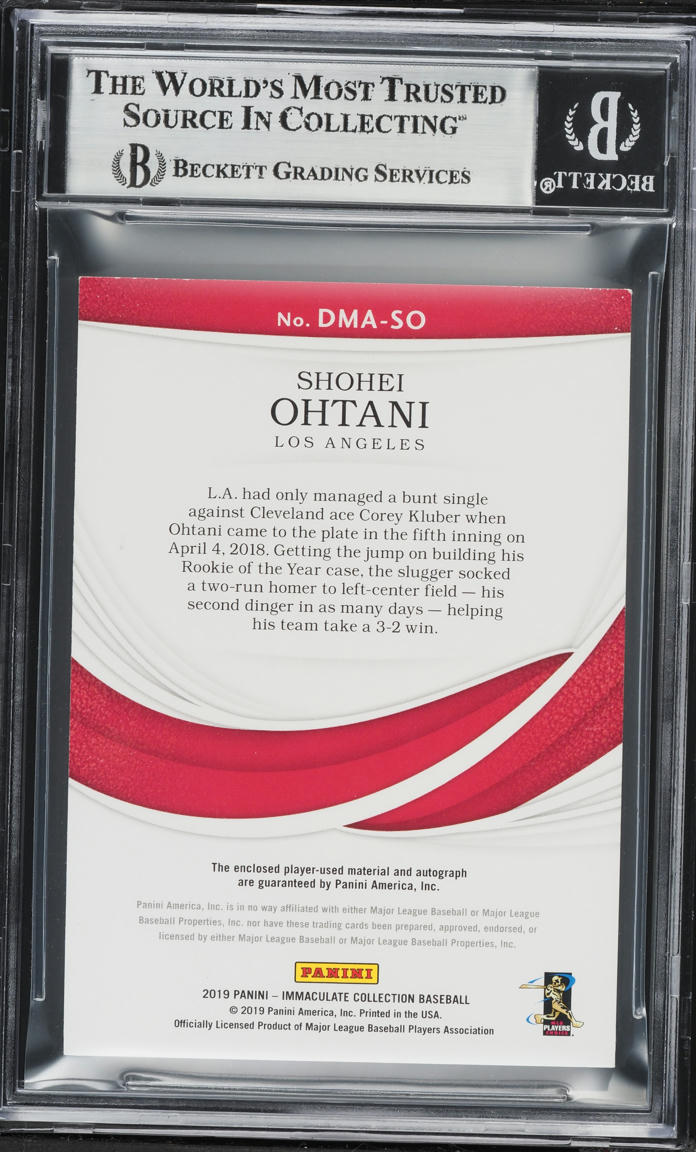 2019 Immaculate Collection Dual Brand Logo Shohei Ohtani PATCH AUTO 1/1 #DMA-SO BGS 8 NM-MT