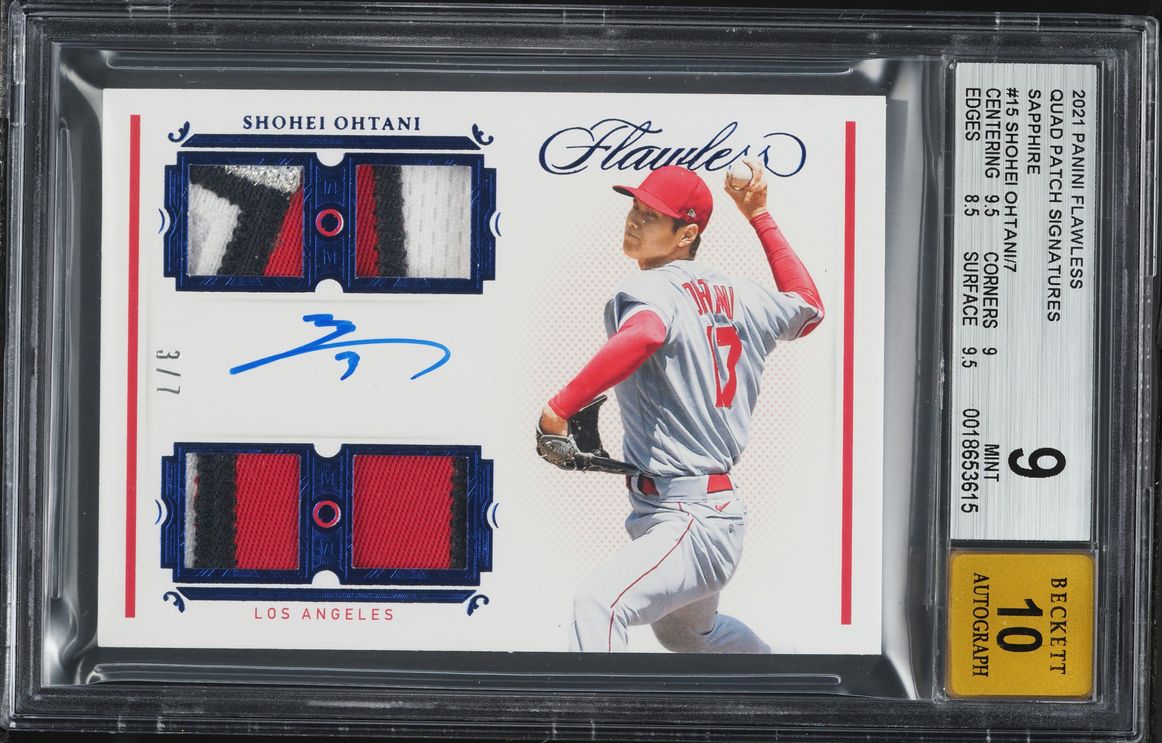 2021 Panini Flawless Quad Sapphire Shohei Ohtani PATCH AUTO /7 #15 BGS 9 MINT