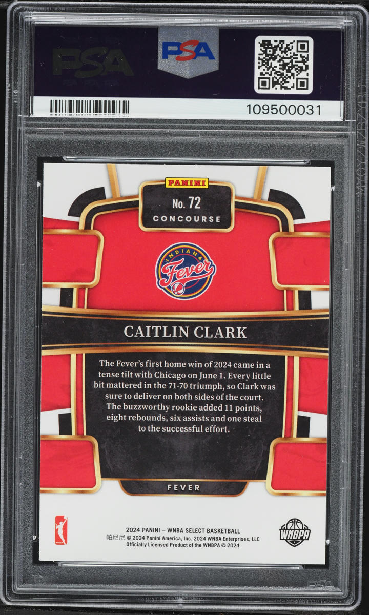 2024 Select WNBA Concourse Caitlin Clark ROOKIE #72 PSA 10 GEM MINT