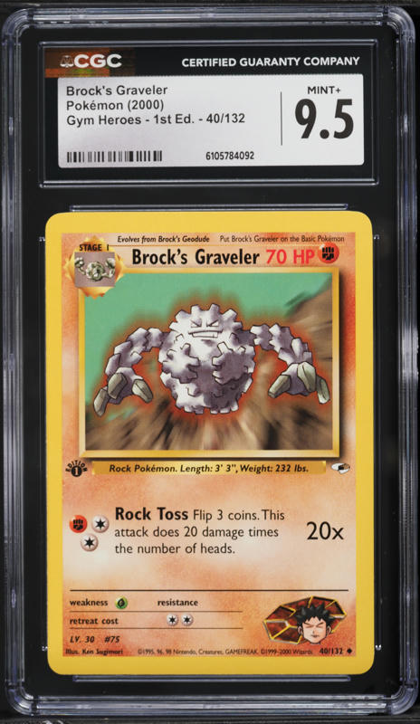 2000 Pokemon Gym Heroes 1st Edition Brock's Graveler #40 CGC 9.5 MINT+