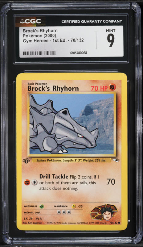 2000 Pokemon Gym Heroes 1st Edition Brock's Rhyhorn #70 CGC 9 MINT