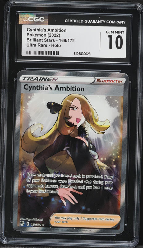 2022 Pokemon Sword & Shield Brilliant Stars Full Art Cynthia's Ambition #169 CGC 10 GEM MINT