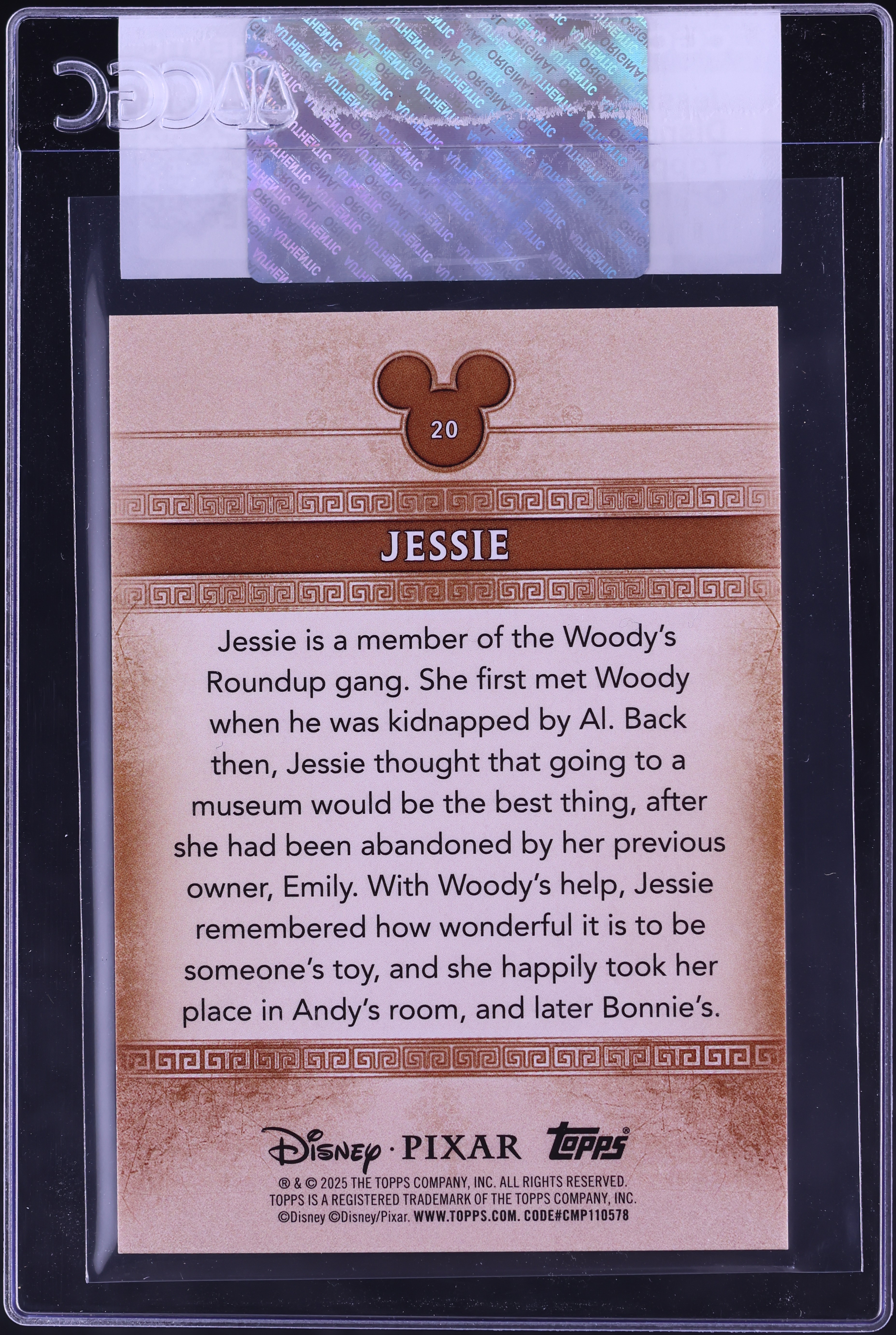 その他 2025 Topps MINT Disney Pixar Jessie /25 2025 Topps Disney Mint Orange Foil Jessie /25 #20 CGC AUTH on