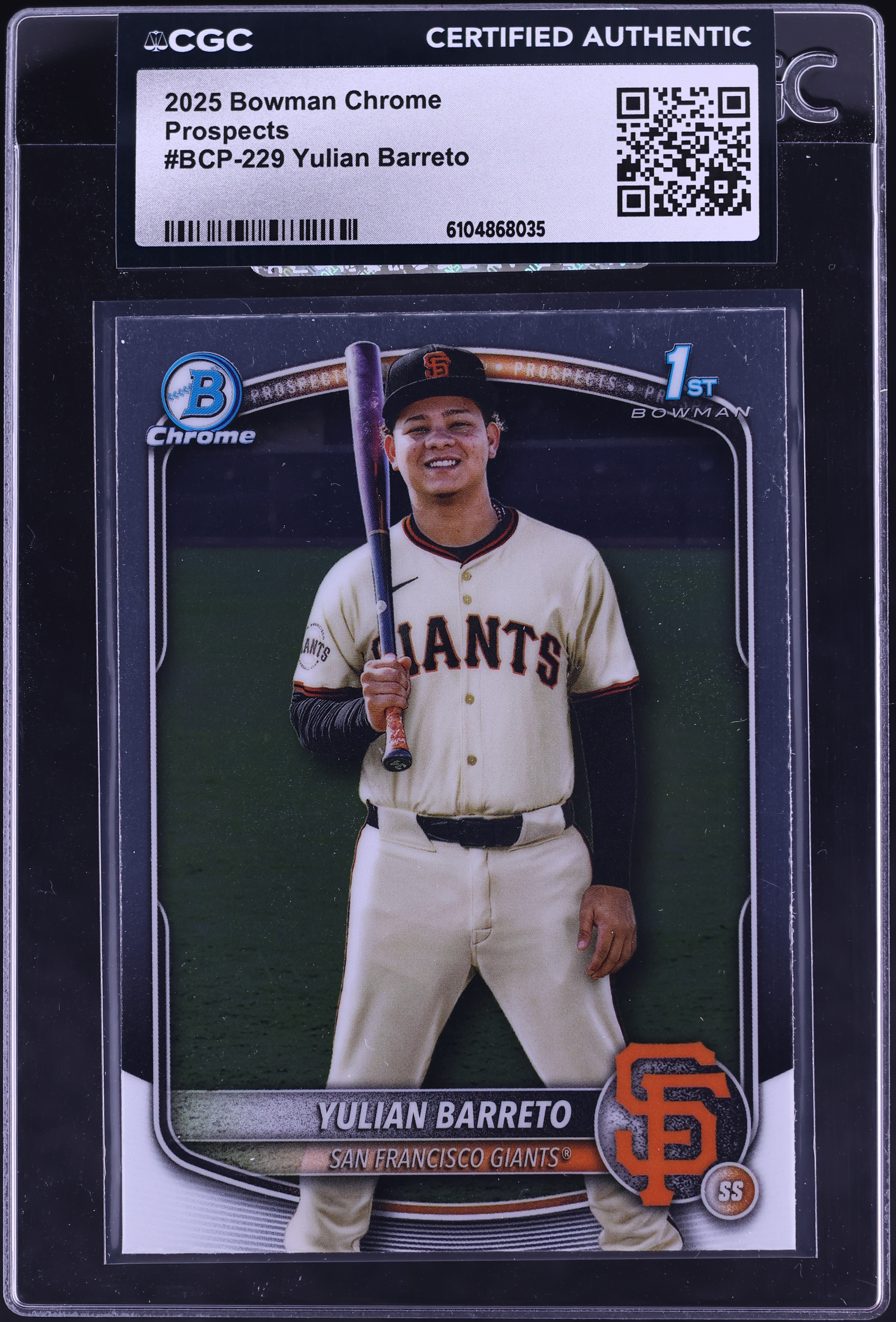2025 Bowman Chrome Yulian Barreto PROSPECT #BCP-229 CGC AUTH on