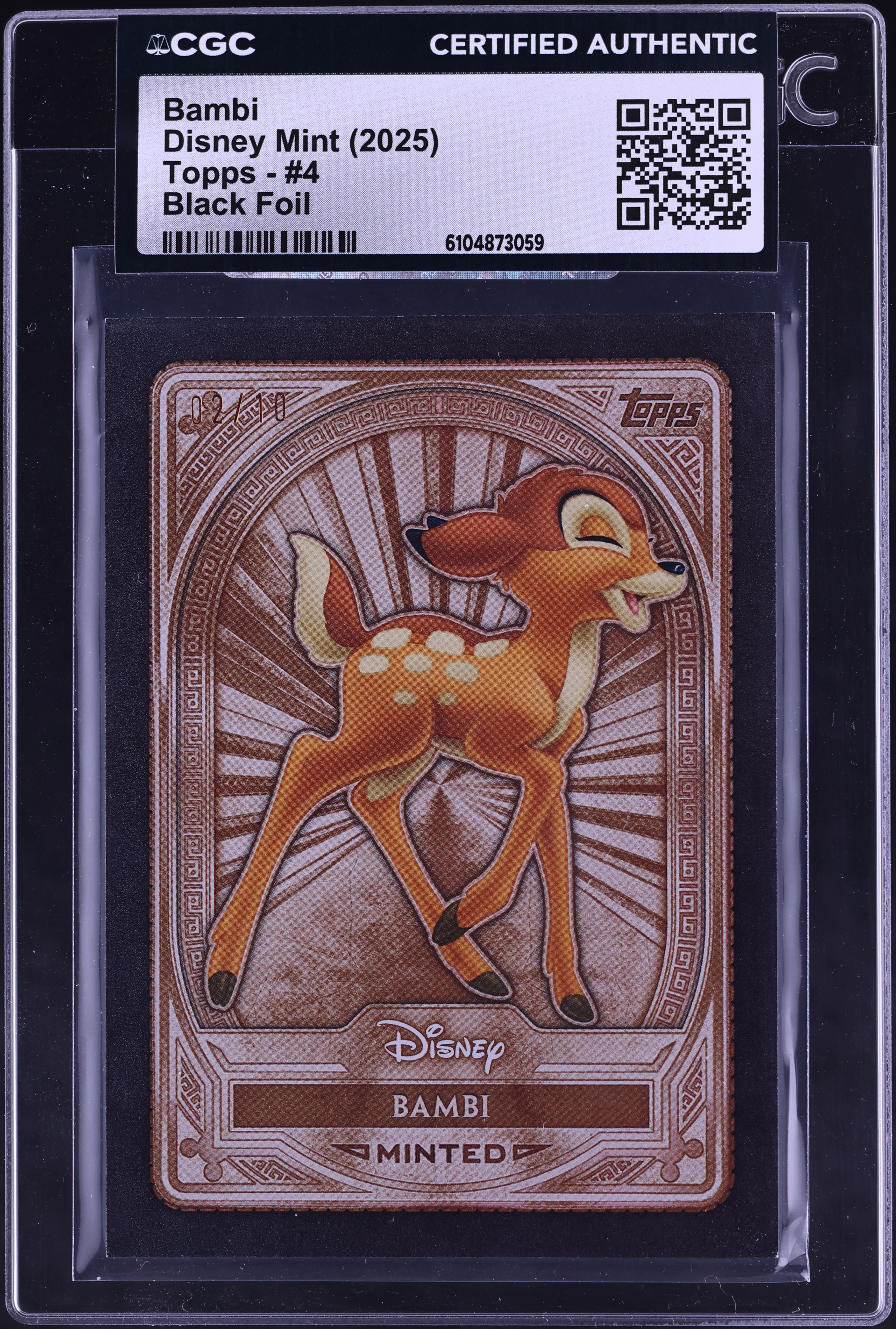 2025 Topps Disney Mint Black Foil Bambi /10 #4 CGC AUTH on
