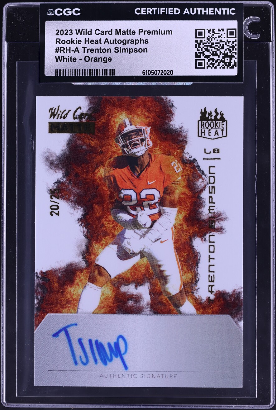 2023 Wild Card Matte Premium Heat White Orange Trenton Simpson ROOKIE AUTO /25 #RH-A CGC AUTH