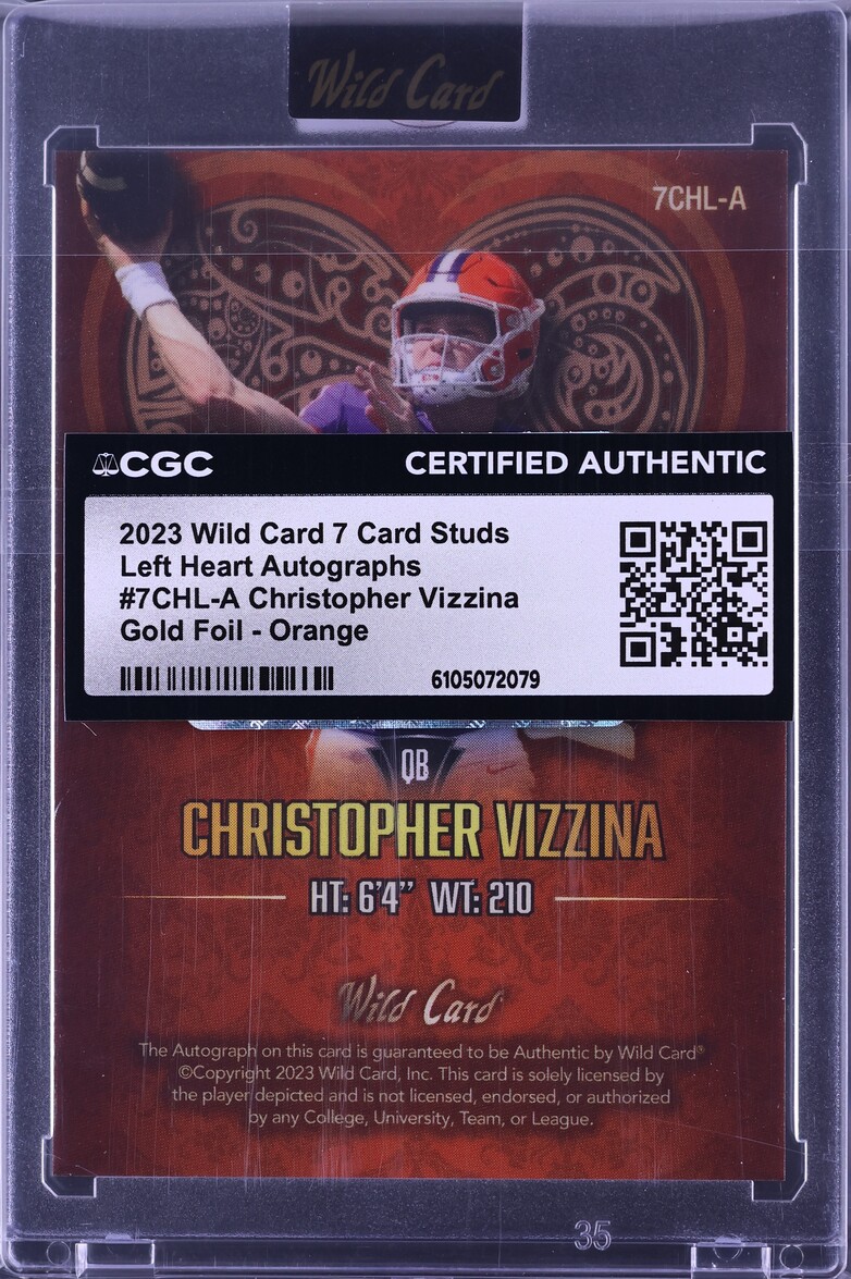 2023 Wild Card 7 Studs Left Heart Gold Foil Orange Christopher Vizzina ROOKIE AUTO /7 CGC AUTH