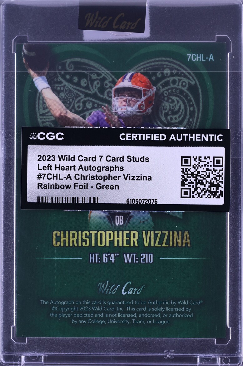2023 Wild Card 7 Studs Left Heart Rainbow Foil Green Christopher Vizzina RC AUTO 1/5 CGC AUTH