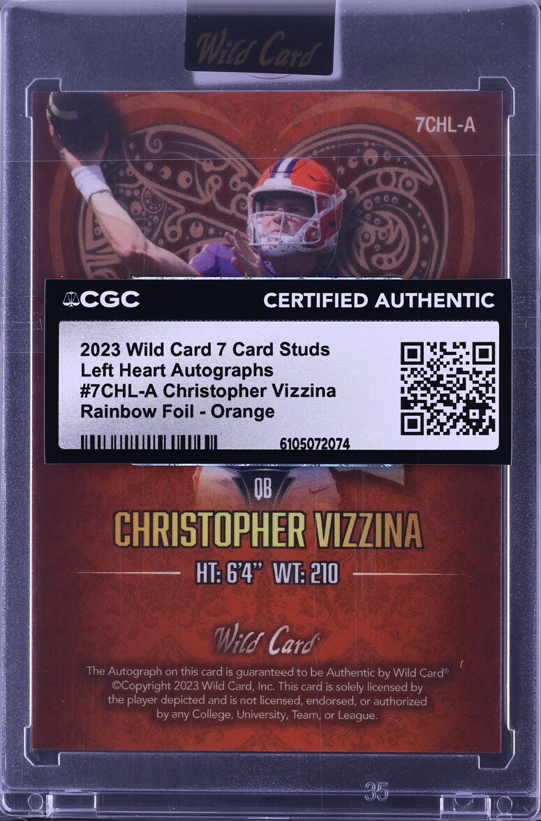 2023 Wild Card 7 Studs Left Heart Rainbow Foil Orange Christopher Vizzina RC AUTO 1/7 CGC AUTH
