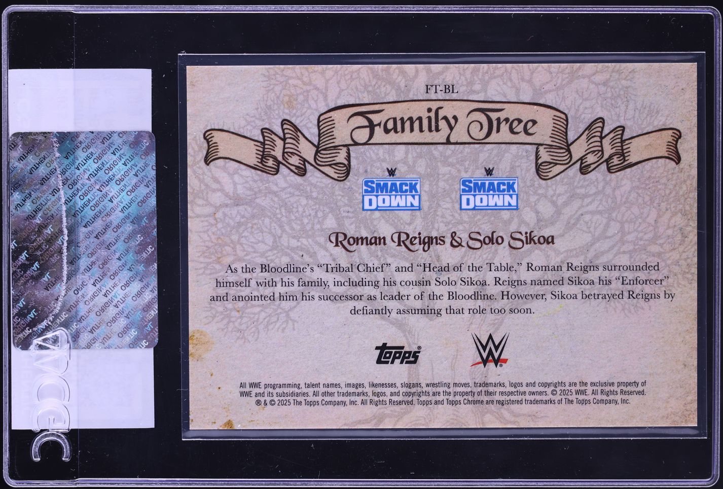 2025 Topps Chrome WWE Family Tree Red Refractor Roman Reigns Solo Sikoa /5 #FT-BL CGC AUTH