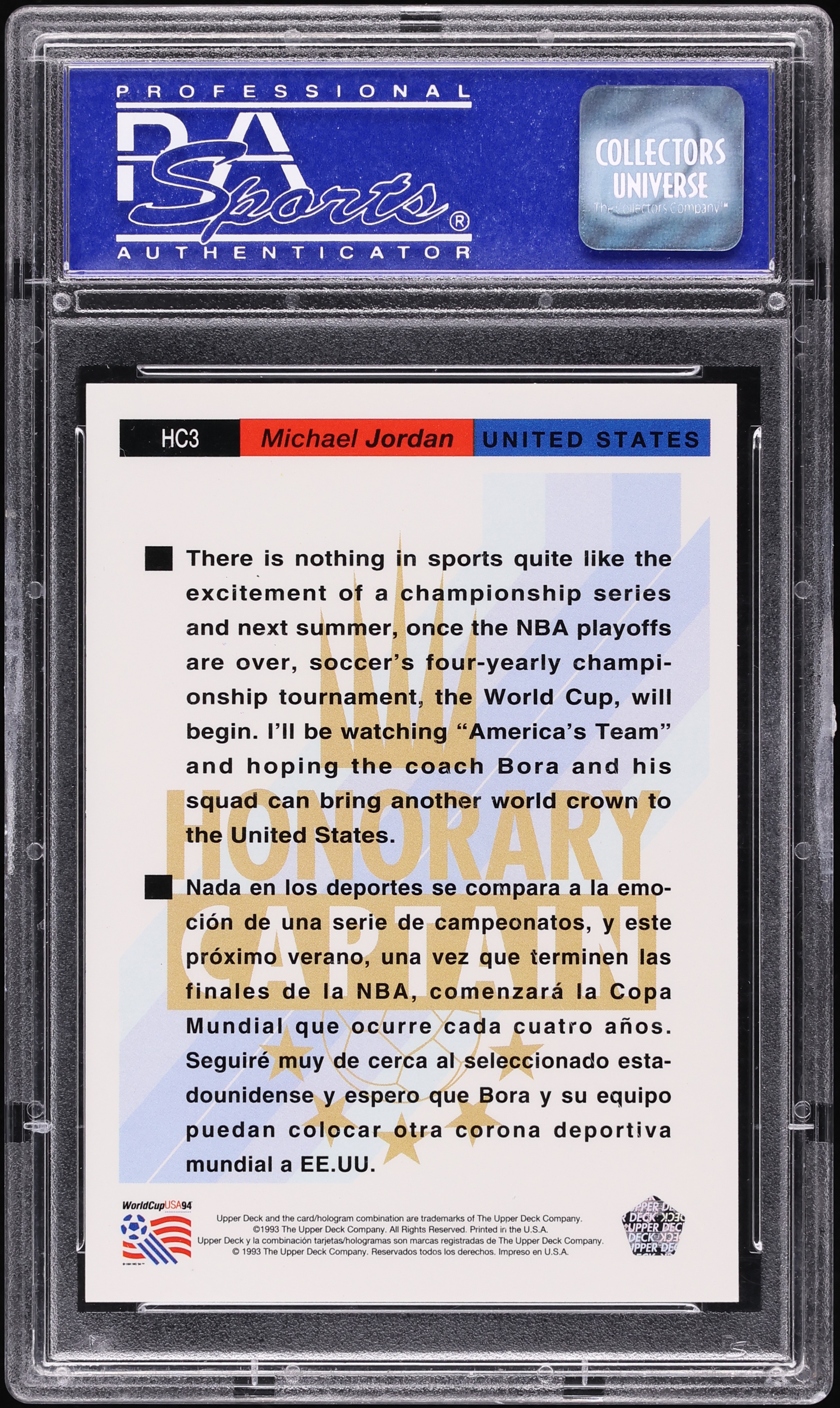 1993 Upper Deck World Cup USA '94 Honorary Captain Michael Jordan