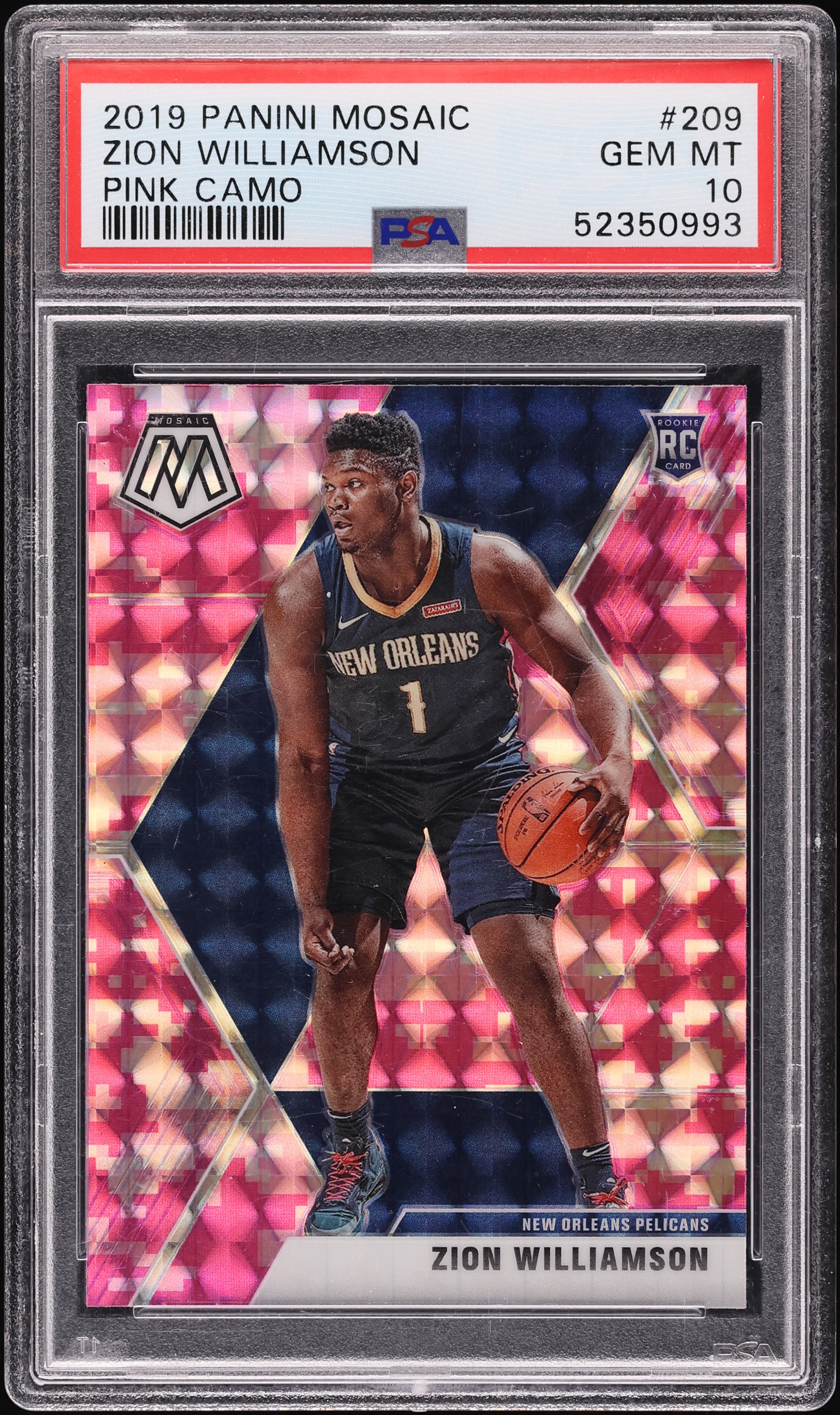 2019 Panini Mosaic Pink Camo Zion Williamson ROOKIE #209 PSA 10